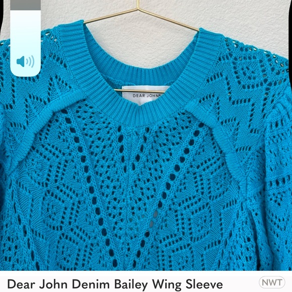 Dear John Blue Crochet Knit Top NEW - Picture 2 of 3